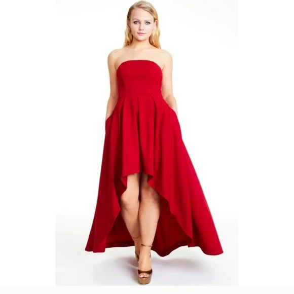 Speachless S0 NWTs high low red strapless dress - Picture 2 of 6